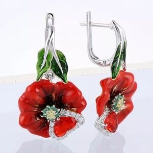 Silver Enamel Flower Latch snap earrings.